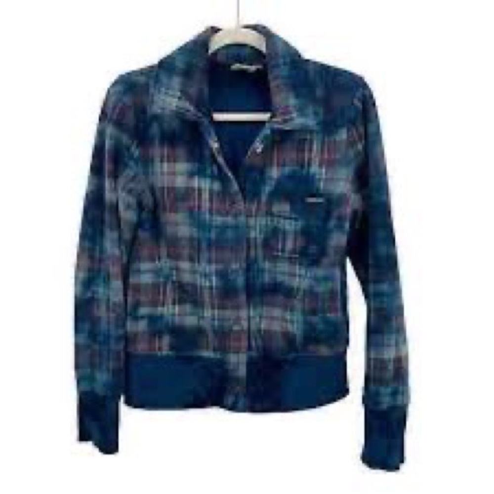 Roxy teal blue and pink Fall plaid jacket